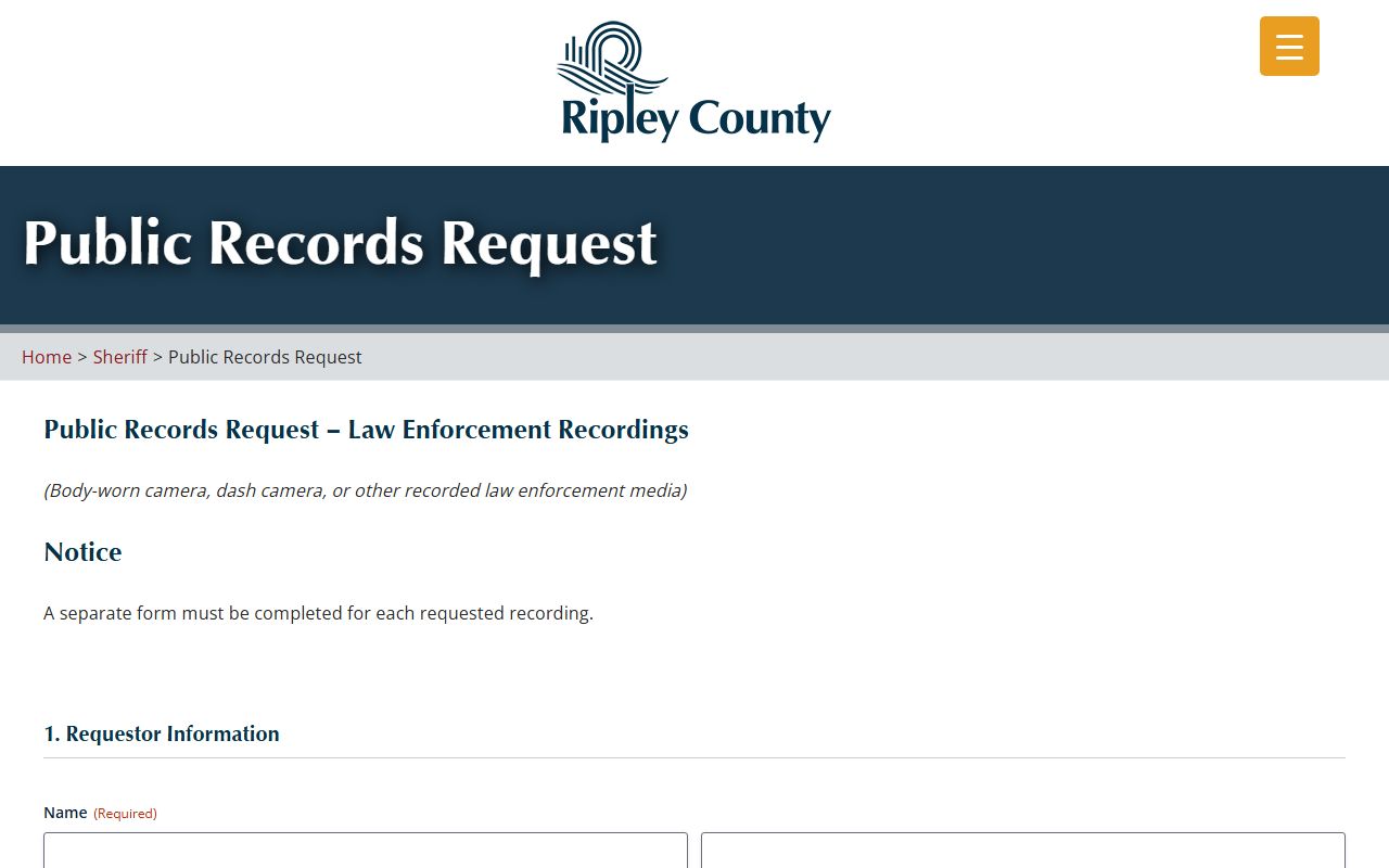 Ripley County arrest records sheriff public records request form