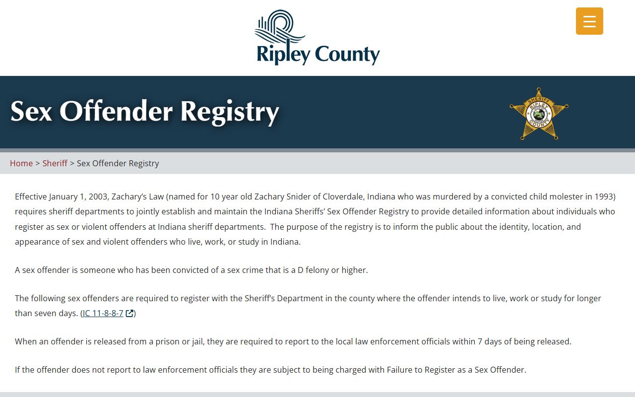 Ripley County arrest records sex offender registry source