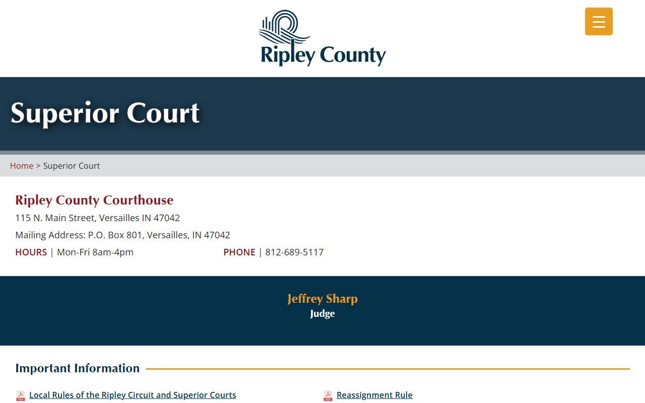 Ripley County Superior Court records and contact page