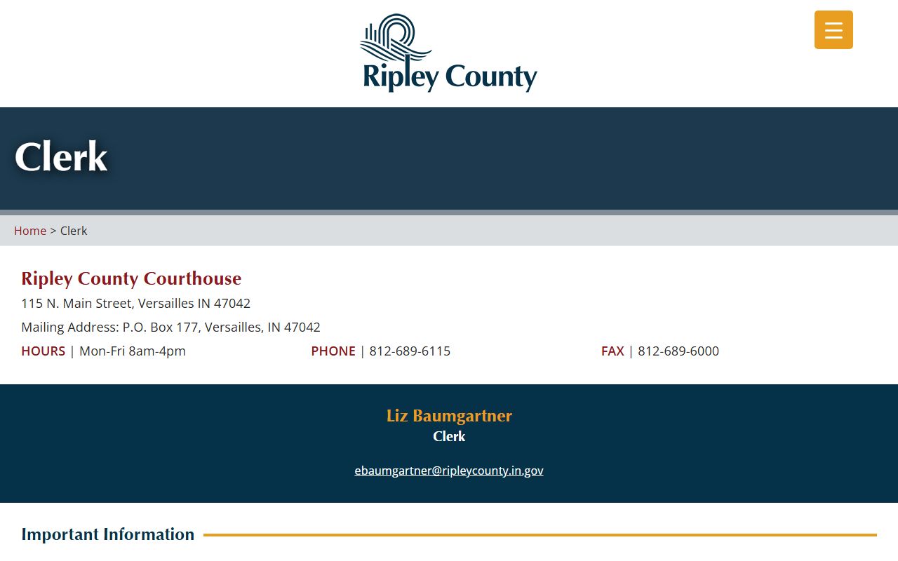 Ripley County court records clerk contact page