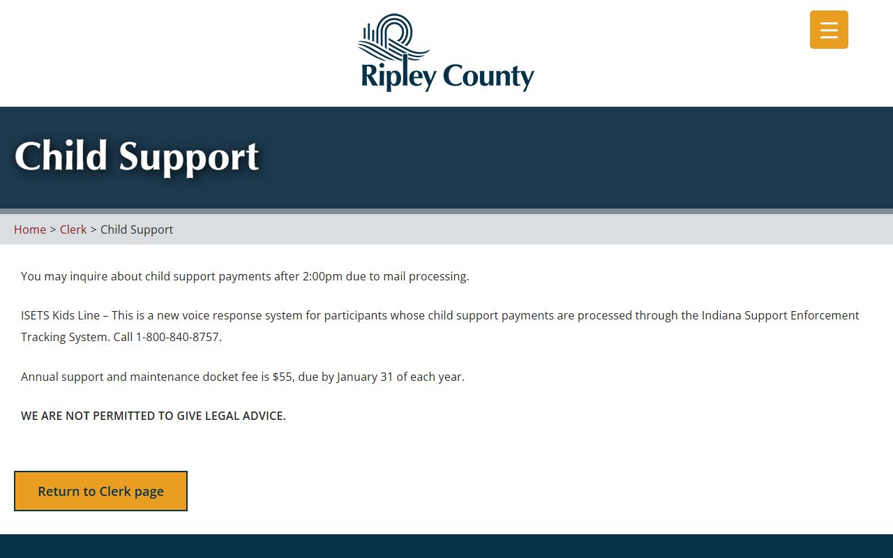Ripley County divorce records and clerk child support page