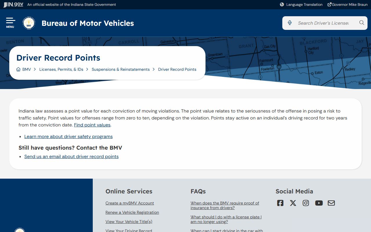 Ripley County traffic court records and Indiana BMV driver record points