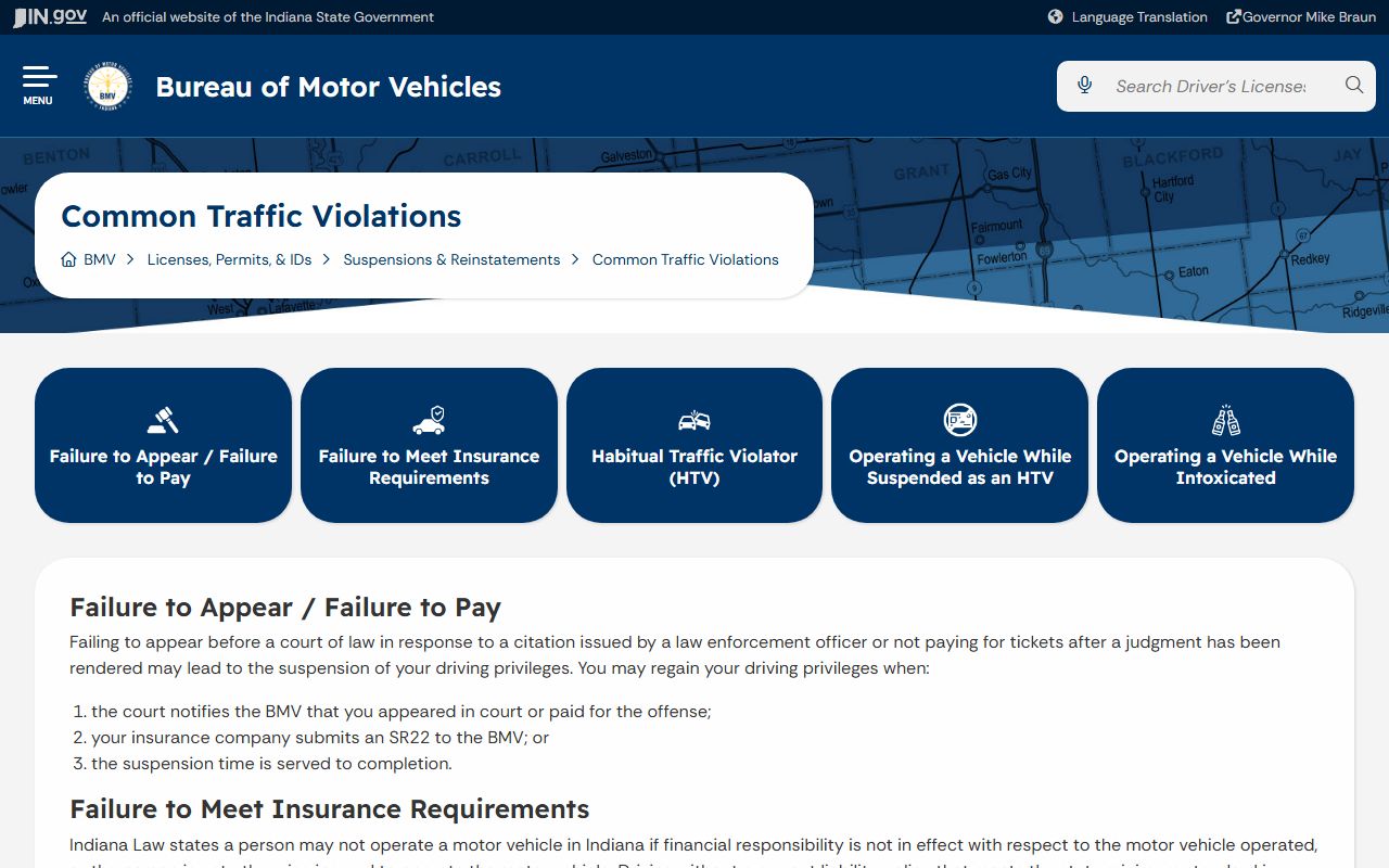 Ripley County traffic court records and Indiana BMV common traffic violations